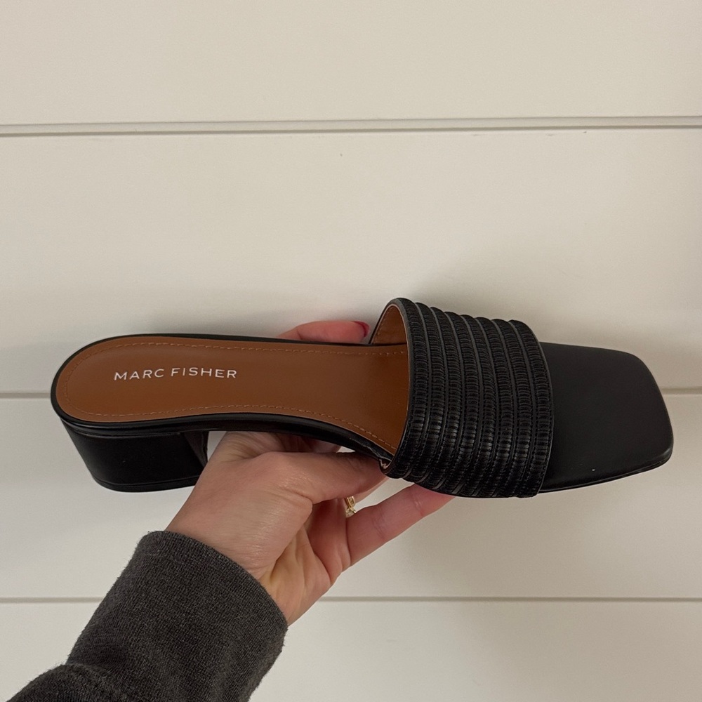 Marc Fisher Black Textured Mules